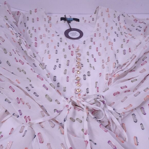 Eva Franco Multi Color Gold Thread Overlay Balloon Sleeve Blouse Sz 4 NWT 398 - Picture 10 of 14